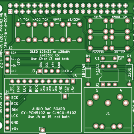 Печатная плата mt32-pi-midi-hat #295(1401) (зелёная маска)