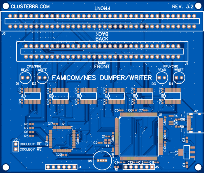 Печатная плата Famicom/NES Dumper/Writer  #1331(синяя маска)