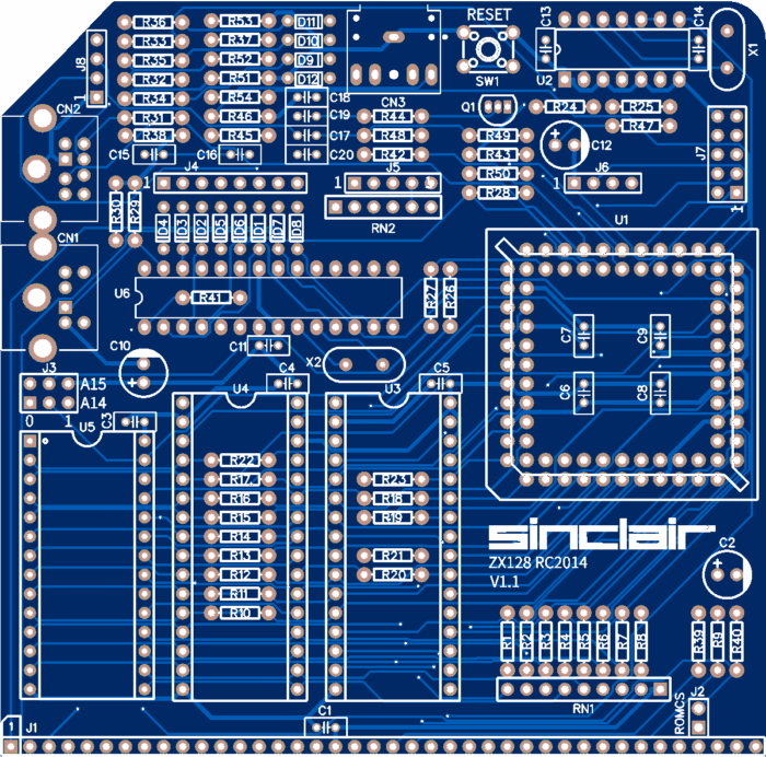 Печатная плата ZX128 — ZX Spectrum 128 RC2014 Card #680(1350) (синяя маска)