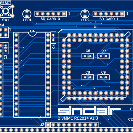 Печатная плата DIVMMC RC2014 Card #154(1353) (синяя маска)