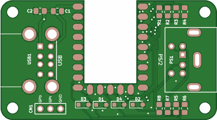Печатная плата адаптера USB-PS/2 на базе RP2040-Zero 1.03 #715(1320) (зелёная маска)