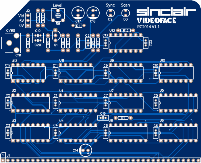 Печатная плата ZX-Videoface RC2014 Card #670(1351) (синяя маска)