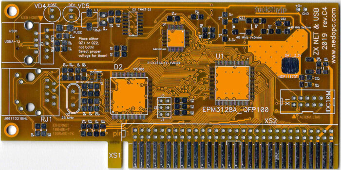Печатная плата  Ethernet и USB host контроллер ZXNETUSB для ZXBUS #146(красная маска)