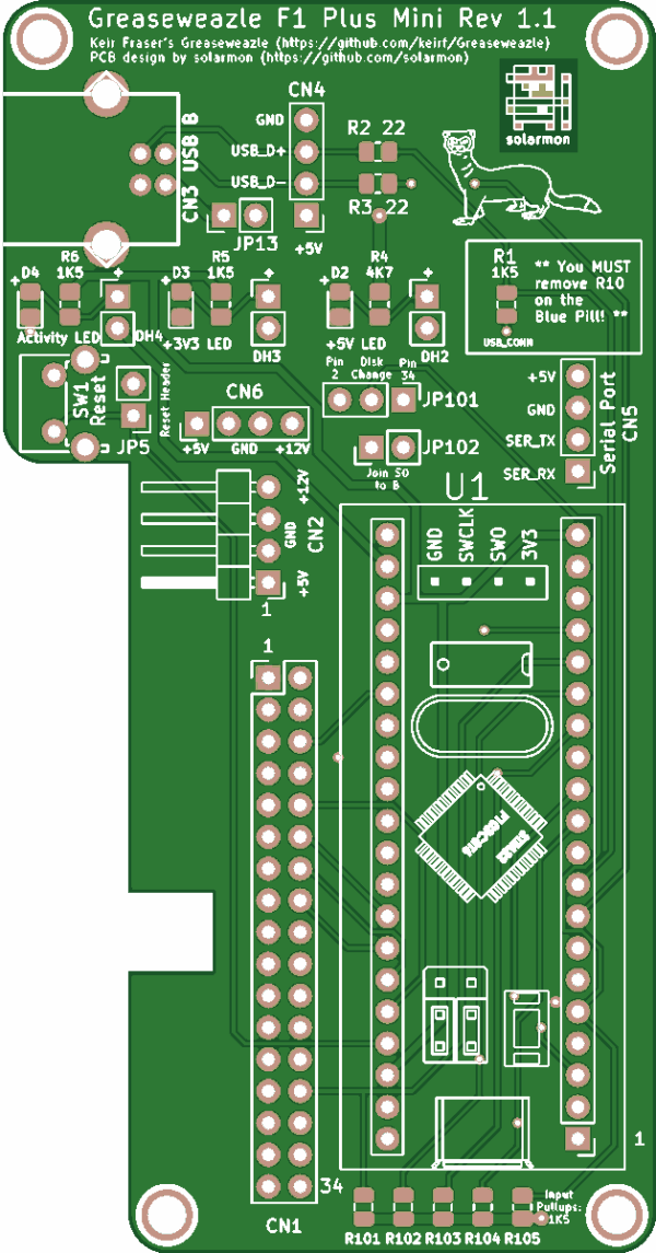 Печатная плата Greazeweazle F1plus #644(1346) (зелёная маска)