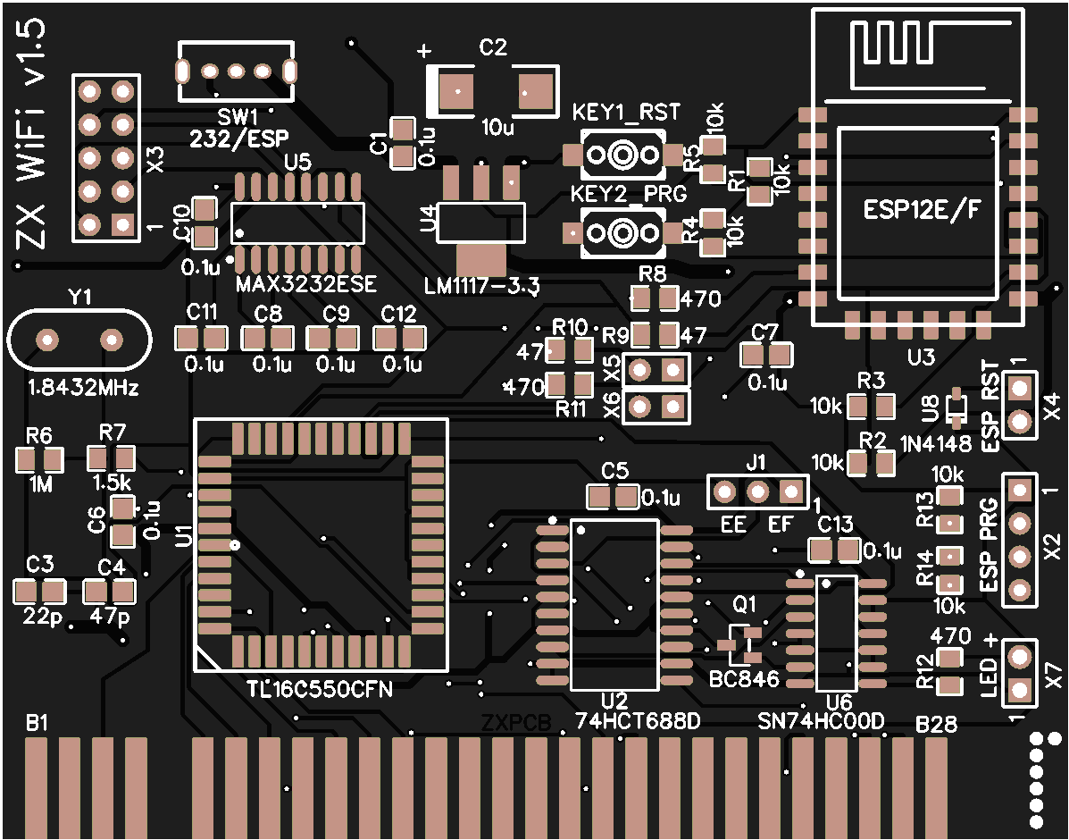 Печатная плата ZX WiFi (ESP12E + RS-232) v1.5 #1517 (черная маска)