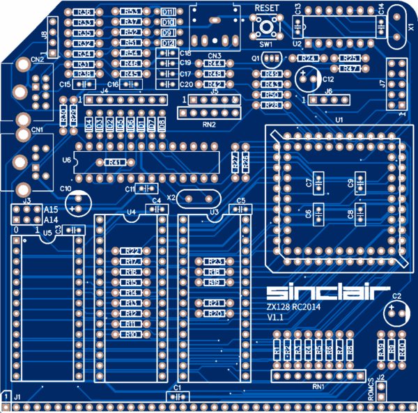 Печатная плата ZX128 — ZX Spectrum 128 RC2014 Card #680(1350) (синяя маска)