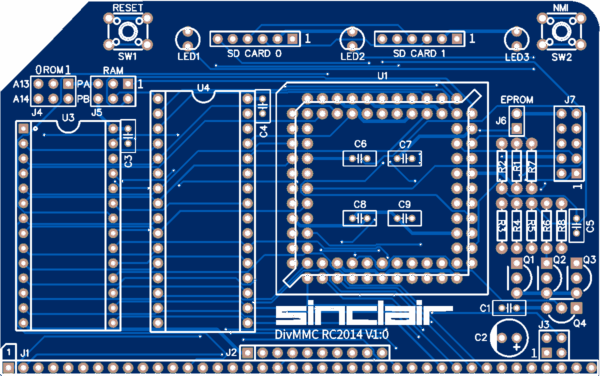 Печатная плата DIVMMC RC2014 Card #154(1353) (синяя маска)