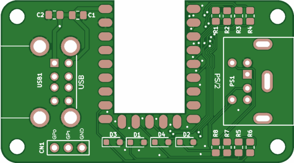 Печатная плата адаптера USB-PS/2 на базе RP2040-Zero 1.03 #715(1320) (зелёная маска)
