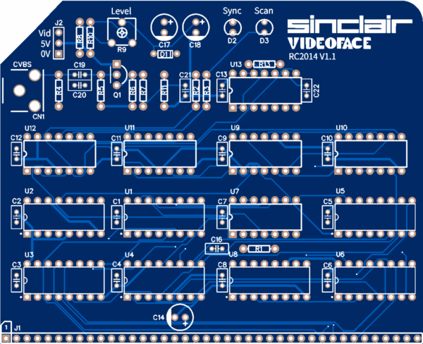 Печатная плата ZX-Videoface RC2014 Card #670(1351) (синяя маска)